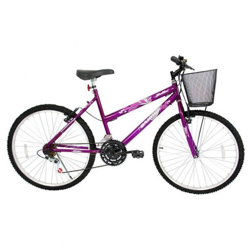 Bicicleta Aro 26 21 Marcha Feminino Com Cesta Bella Cairu - Roxo - Gaamerr maniia 