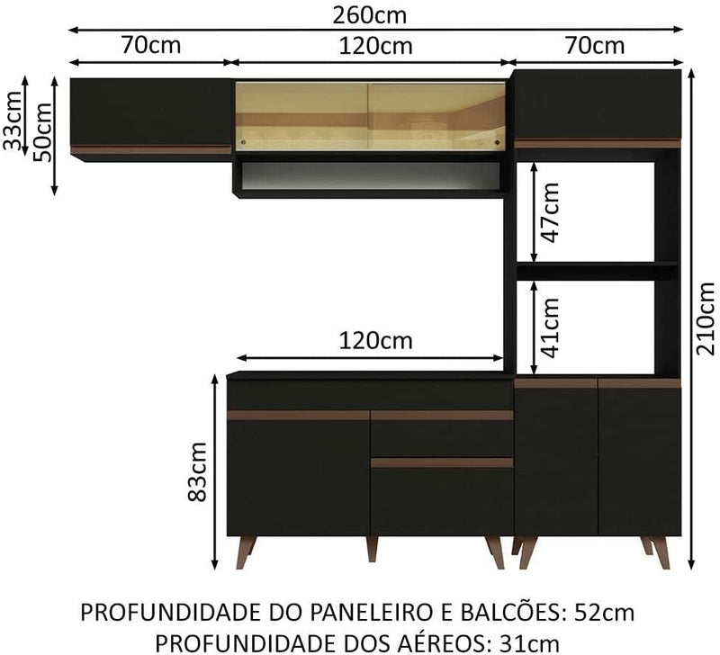 Cozinha Completa Madesa Reims 260007 com Armário e Balcão - Preto - Gaamerr maniia 