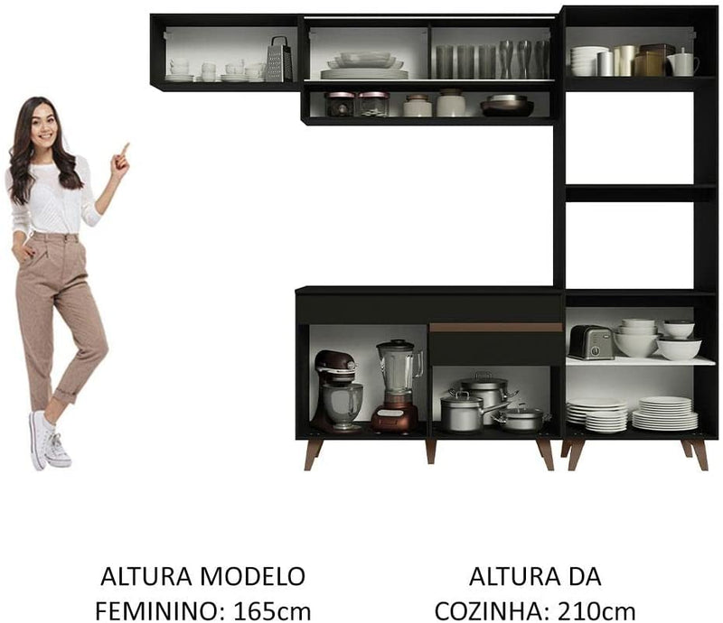 Cozinha Completa Madesa Reims 260007 com Armário e Balcão - Preto - Gaamerr maniia 