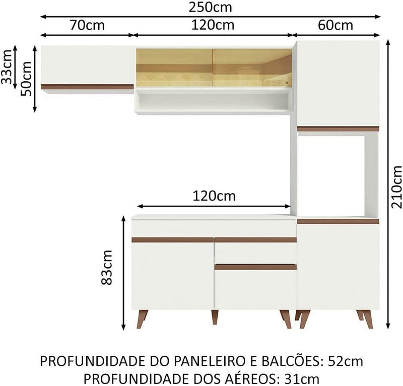 Cozinha Completa Madesa Reims 250004 com Armário e Balcão - Branco - Gaamerr maniia 