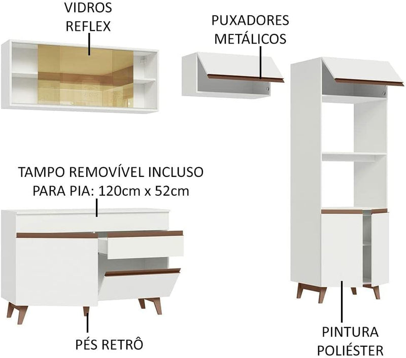 Cozinha Completa Madesa Reims Xc260001 com Armário, Balcão e Tampo - Branco - Gaamerr maniia 