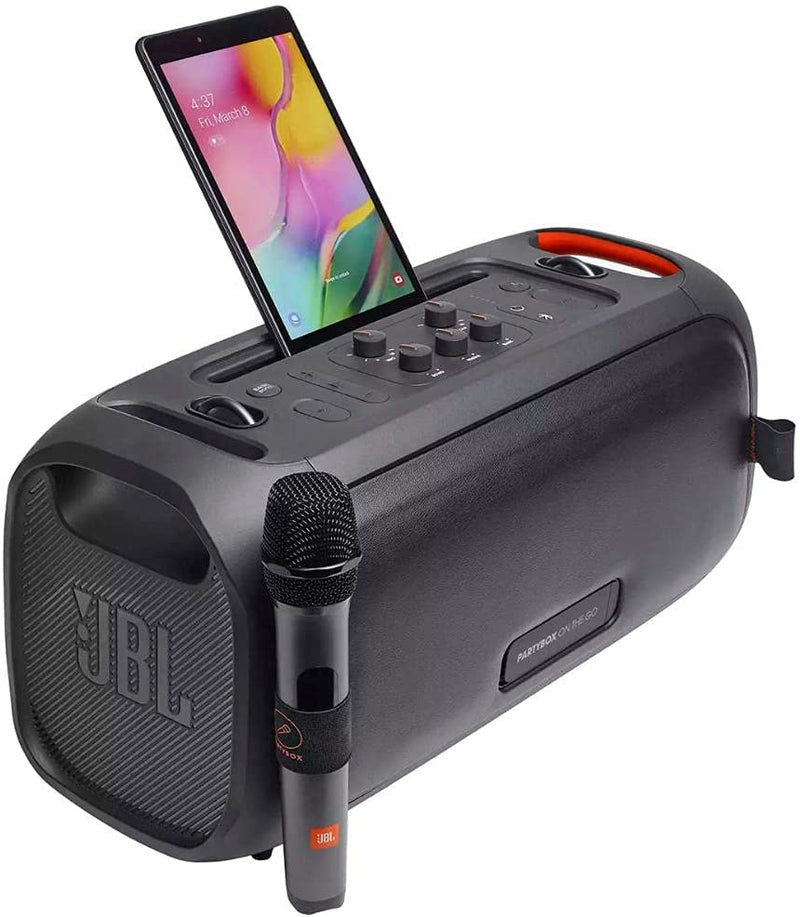 Caixa de Som Portátil Bluetooth JBL PartyBox On-The-Go, Com Microfone Sem Fio e Efeitos de Luzes - JBLPARTYBOXGOBBR2 - Gaamerr maniia 