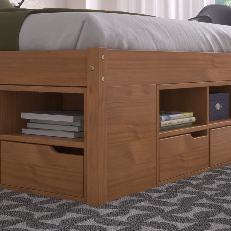 Cama Queen Multifuncional Madeira Maciça 6 Gavetas Charme Inter Link Amendoa - Gaamerr maniia 