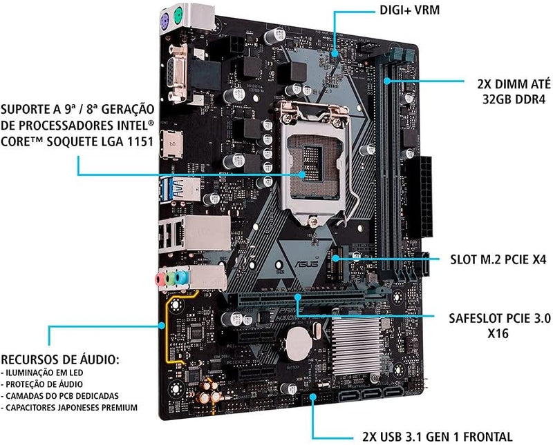 Placa-Mãe ASUS Prime - H310M-E R2.0/BR, Intel LGA 1151, mATX, DDR4 - Gaamerr maniia 