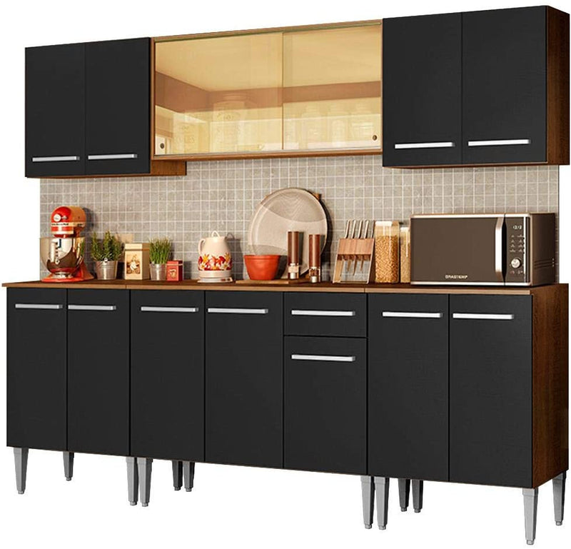 Cozinha Completa Madesa Emilly Fire com Balcão e Armário Aéreo Reflex - Rustic/preto - Gaamerr maniia 
