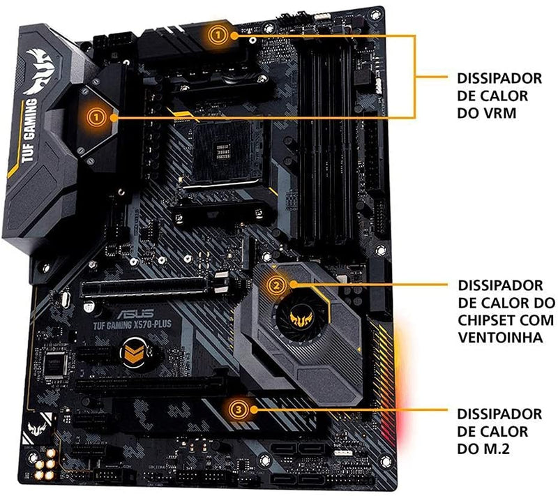Placa-Mãe ASUS TUF Gaming - X570-Plus, AMD, AM4, ATX, DDR4 - Gaamerr maniia 