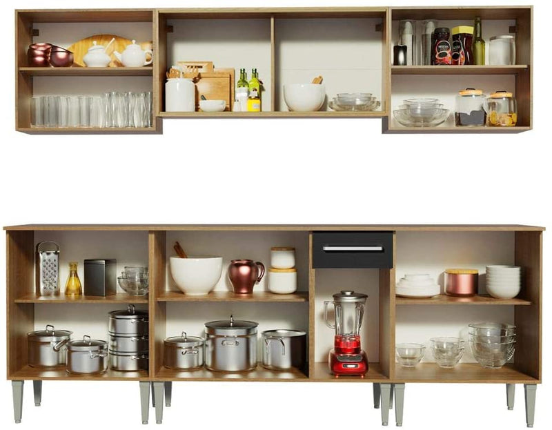 Cozinha Completa Madesa Emilly Fire com Balcão e Armário Aéreo Reflex - Rustic/preto - Gaamerr maniia 