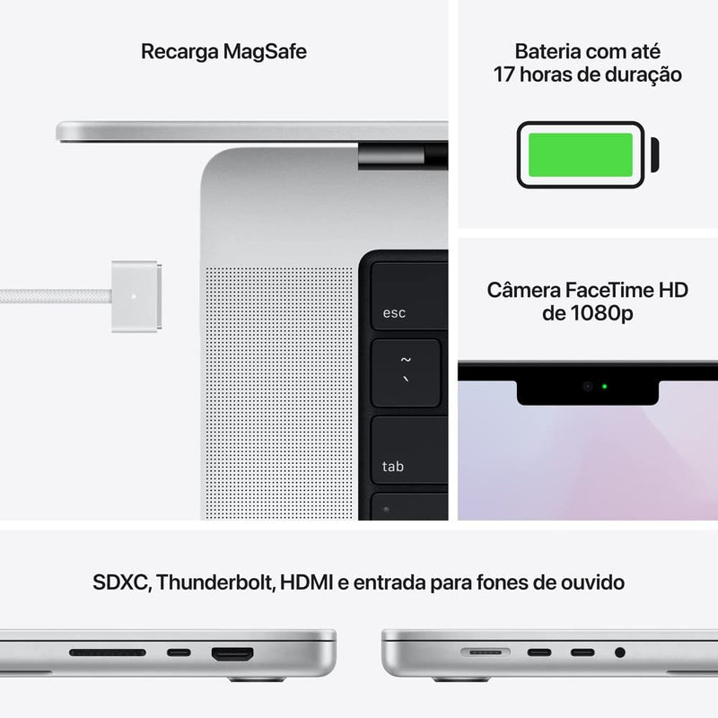 Apple MacBook Pro (de 14 polegadas, Processador M1 Pro da Apple com CPU 8‑core e GPU 14‑core, 16 GB RAM, 512 GB SSD) - Cinzento sideral - Gaamerr maniia 