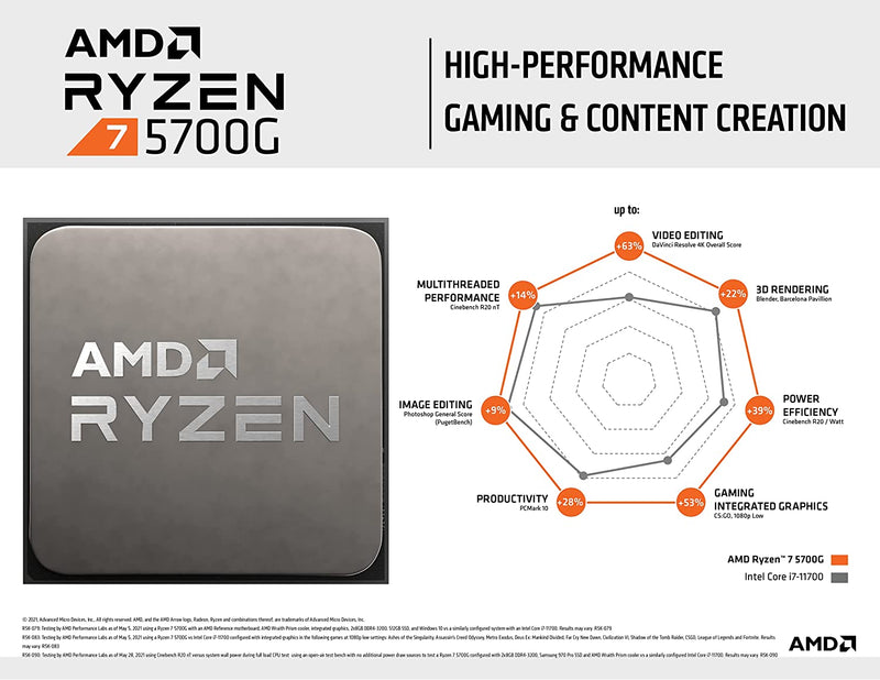 Processador AMD Ryzen 7 5700G, 3.8GHz (4.6GHz Max Turbo), AM4, Vídeo Integrado, 8 Núcleos - Gaamerr maniia 