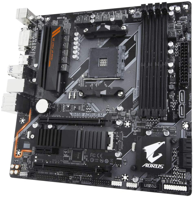 Placa-mãe Gigabyte Aorus B450 Aorus M, AMD AM4, mATX, DDR4 - Gaamerr maniia 