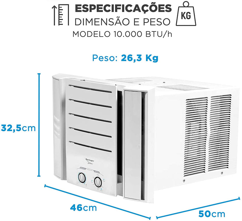 Ar Condicionado de Janela Mecânico, Springer, Branco, 10.000 BTU/h Frio, 110v, Midea - Gaamerr maniia 