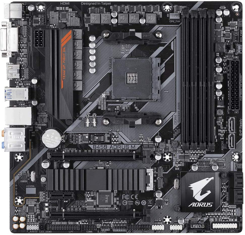 Placa-mãe Gigabyte Aorus B450 Aorus M, AMD AM4, mATX, DDR4 - Gaamerr maniia 