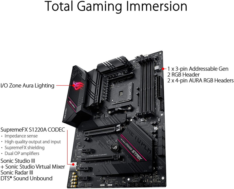 ASUS ROG Strix B550-F Gaming AMD AM4 Zen 3 Ryzen 5000 e 3ª geração Ryzen ATX placa-mãe para jogos (PCIe 4.0, 2,5 GB LAN, BIOS Flashback, HDMI 2.1, Cabeçalho Addressable Gen 2 RGB e Aura Sync) - Gaamerr maniia 