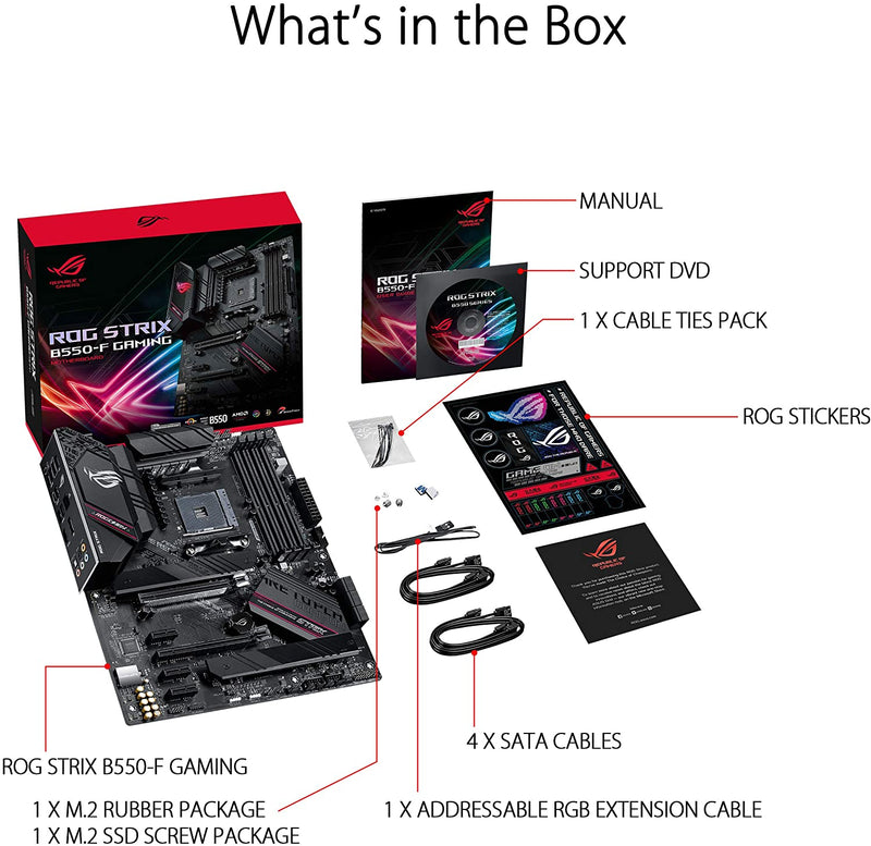 ASUS ROG Strix B550-F Gaming AMD AM4 Zen 3 Ryzen 5000 e 3ª geração Ryzen ATX placa-mãe para jogos (PCIe 4.0, 2,5 GB LAN, BIOS Flashback, HDMI 2.1, Cabeçalho Addressable Gen 2 RGB e Aura Sync) - Gaamerr maniia 