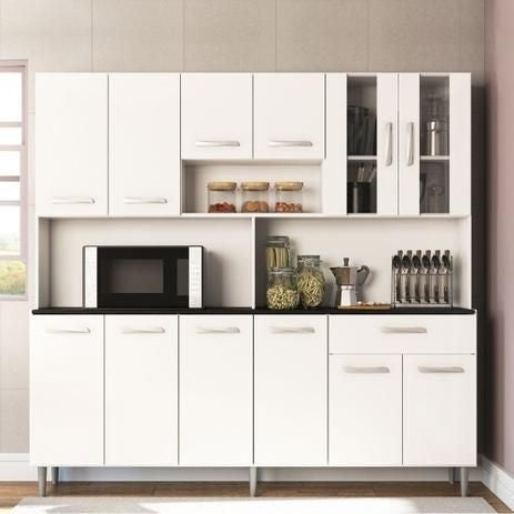 Armário de Cozinha Completa Compacta com 12 Portas Clara Branco - Gaamerr maniia 