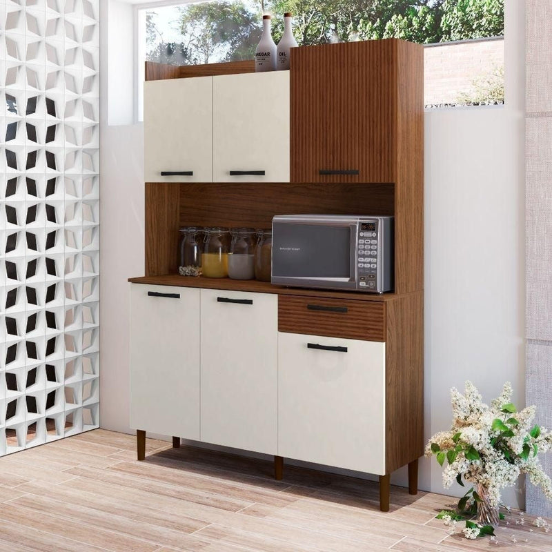 Armário de Cozinha Completa Genova Nogueira / Off White - Gaamerr maniia 