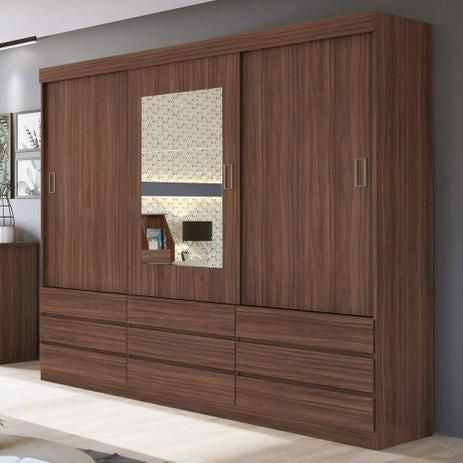 Guarda Roupa Casal 3 Portas 9 Gavetas Hercules Plus Imbuia Naturale - Lopas - ofertasbacanassss