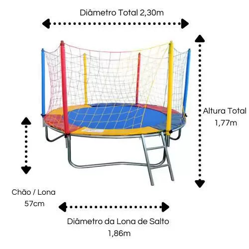 Cama Elástica Pula Pula Trampolim 2,30m Infantil Colorida - Rotoplay Brinquedos