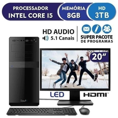 Computador Completo CorPC Standard Intel Core i5 8GB Hd 3TB Monitor 19.5" HDMI LED - Gaamerr maniia 