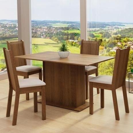Conjunto Sala de Jantar Madesa Luana Mesa Tampo de Madeira com 4 Cadeiras - Gaamerr maniia 