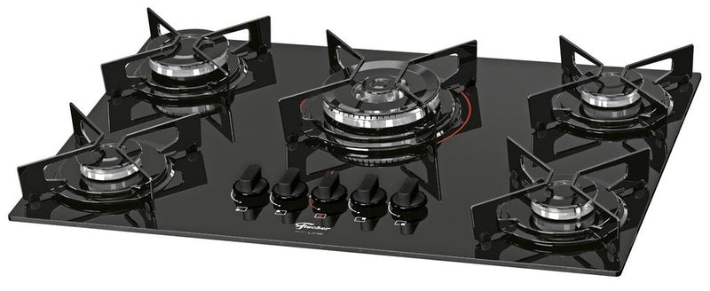 Cooktop à Gás 5 Bocas Fischer Fit Line Preto com Tripla Chama - Bivolt - Gaamerr maniia 