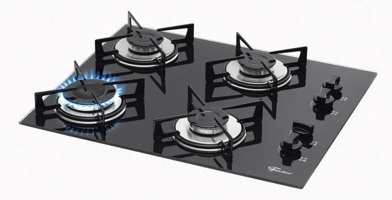 Cooktop à Gás Fischer Vidro Temperado 1519-5713 4 Bocas Bivolt Preto - Gaamerr maniia 