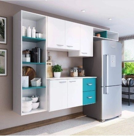 Cozinha Compacta 4 Peças 5 Portas Anabela Yescasa Branco/Azul - Gaamerr maniia 