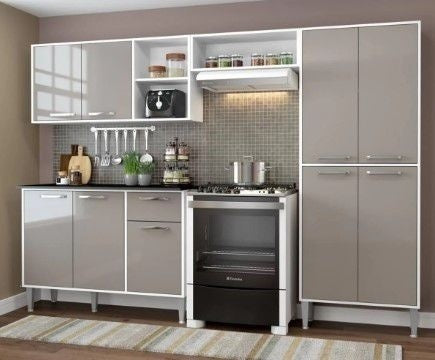 Cozinha Completa Compacta Xangai Plus Multimóveis - Branco/Fumê - Gaamerr maniia 