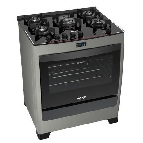 Fogão 5 bocas Dako Supreme Timer Glass Titanium com mesa de vidro Bivolt - ofertasbacanassss