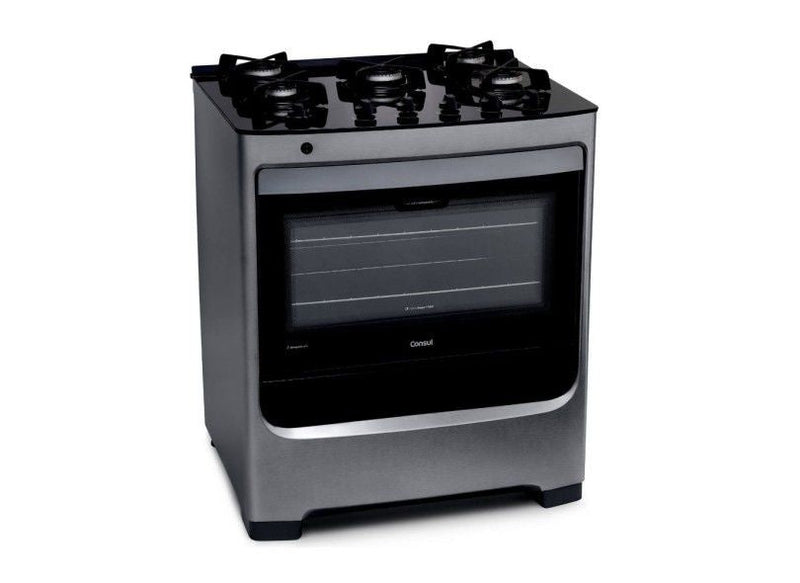 Fogão de Piso Consul CFS5V 5 bocas Mesa de Vidro Inox Bivolt - ofertasbacanassss