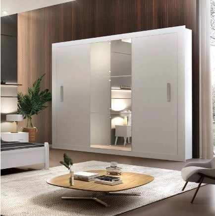 Guarda Roupa Casal 3 Espelhos 3 Portas Carina Espresso Móveis Branco - ofertasbacanassss