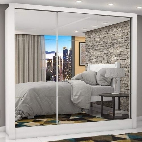 Guarda Roupa Casal 3 Portas com Espelho Porto Premium Espresso Móveis Branco - ofertasbacanassss