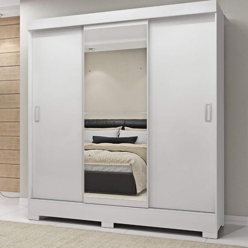 Guarda Roupa Casal com Espelho 3 Portas 2 Gavetas Atenas Espresso Móveis Branco - ofertasbacanassss