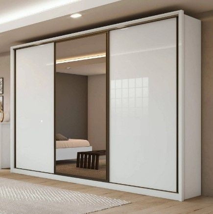 Guarda Roupa Casal Com Espelho 3 Portas 6 Gavetas Spazio Lopas Branco - ofertasbacanassss