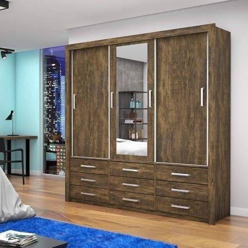 Guarda Roupa Casal com Espelho 3 Portas de Correr Anjos Carioca Móveis Demolição - ofertasbacanassss