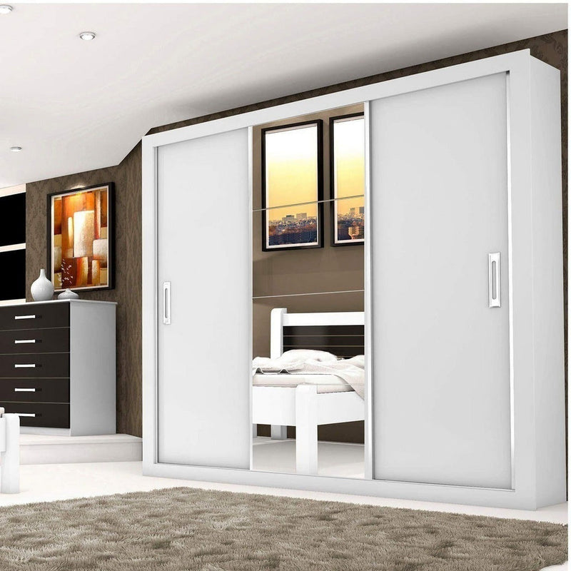 Guarda Roupa Casal com Espelho 3 Portas de Correr Lara Espresso Móveis Branco - ofertasbacanassss
