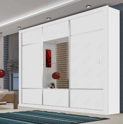 Guarda Roupa Casal Com Espelho 3 Portas De Correr Lotse Carioca Móveis - ofertasbacanassss