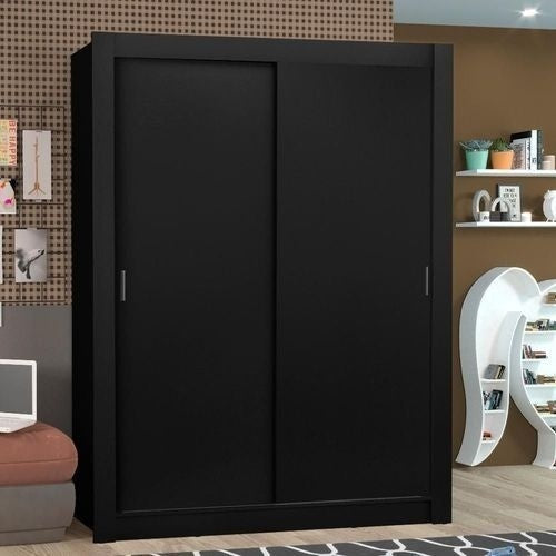 Guarda-Roupa Solteiro 2 portas Correr Denver Preto Madesa MDP - ofertasbacanassss