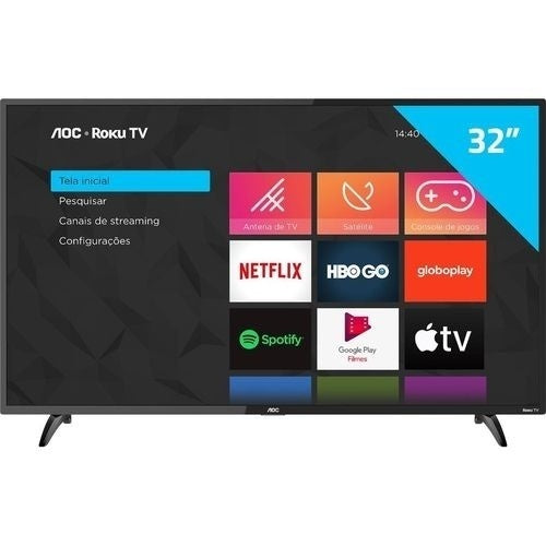 Smart TV AOC Roku LED 32'' 32S5195/78 com Wi-fi, Controle Remoto com atalhos, Roku Mobile, Miracast, Entradas HDMI e USB - ofertasbacanassss