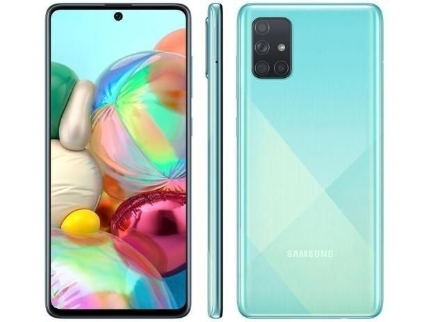Smartphone Samsung Galaxy A71 128GB Azul 6GB RAM - Tela 6,7” Câm. Quádrupla Câm. + Selfie 32MP - ofertasbacanassss