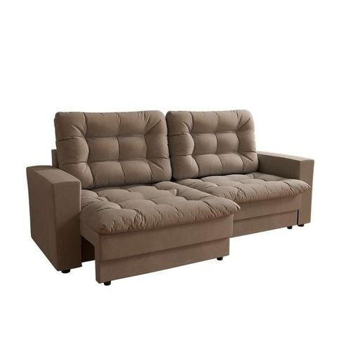 Sofá 3 Lugares Retrátil Lubeck Plush Suede Bege - ofertasbacanassss