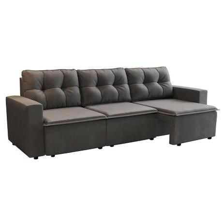 Sofá 3 Lugares Retrátil Nairóbi Suede Grafite 210 cm - ofertasbacanassss