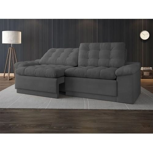 Sofá 4 Lugares Net Confort Assento Retrátil e Reclinável Grafite 2,20m (L) - ofertasbacanassss